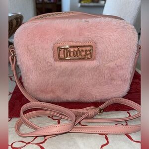 Juicy Couture Blush Pink Faux Fur Crossbody Bag with Gold Logo